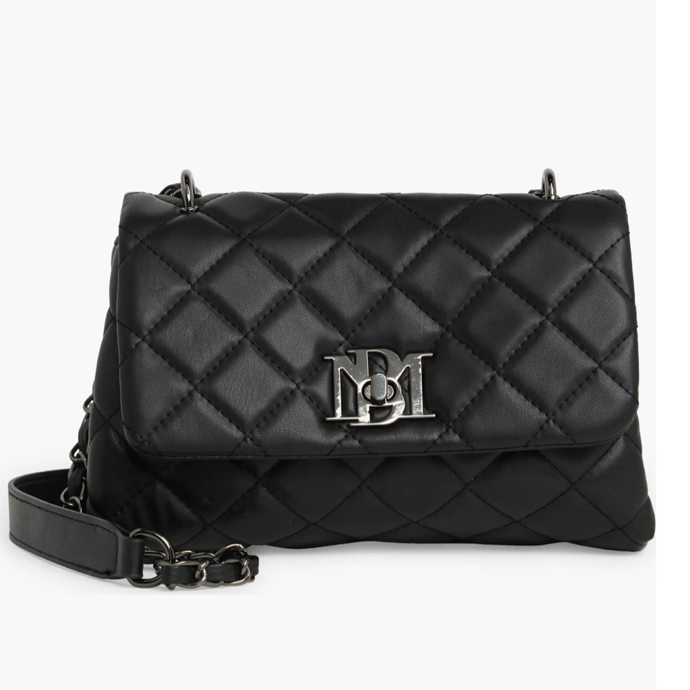 Badgley Mischka Black Quilted Crossbody with Silver-Tone Logo